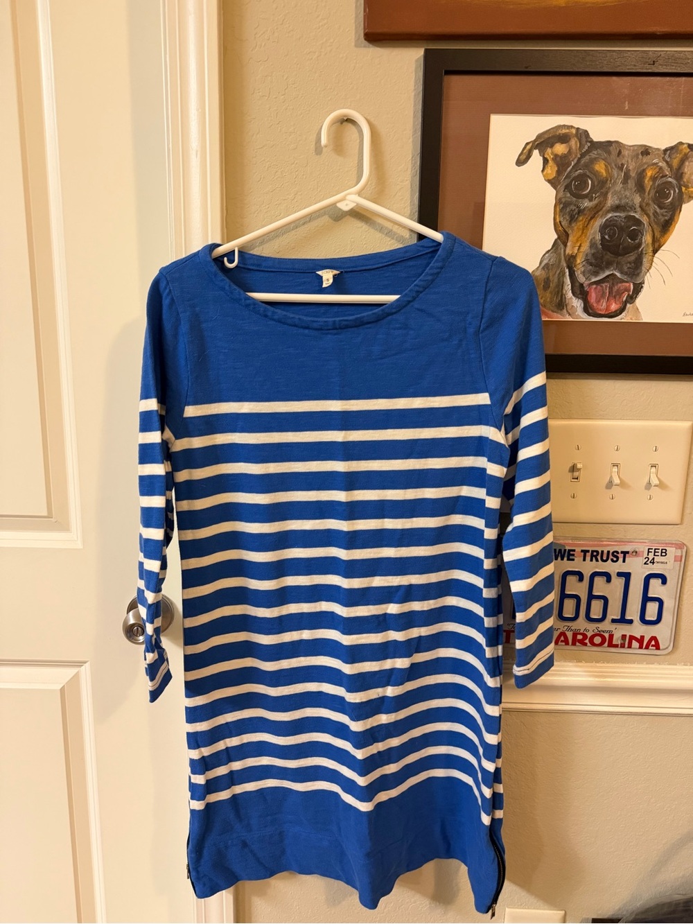 J. Crew Royal Blue and White Striped Tee Dress
